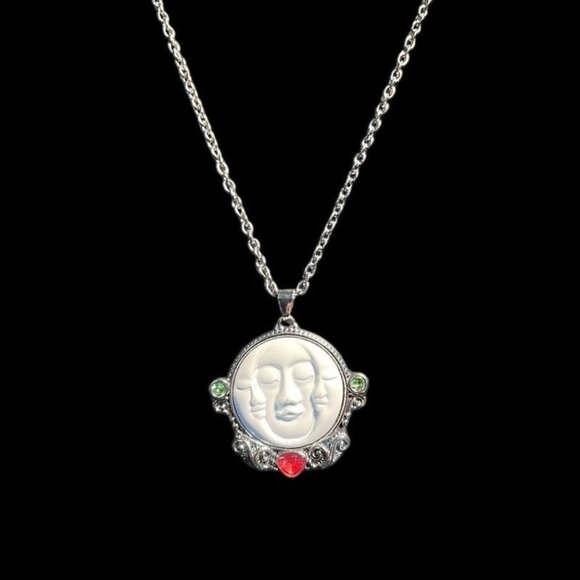 Moon Face Necklace & Ring Sz 7 Set Carved Celestial Boho Spiritual Jewelry - Picture 9 of 9